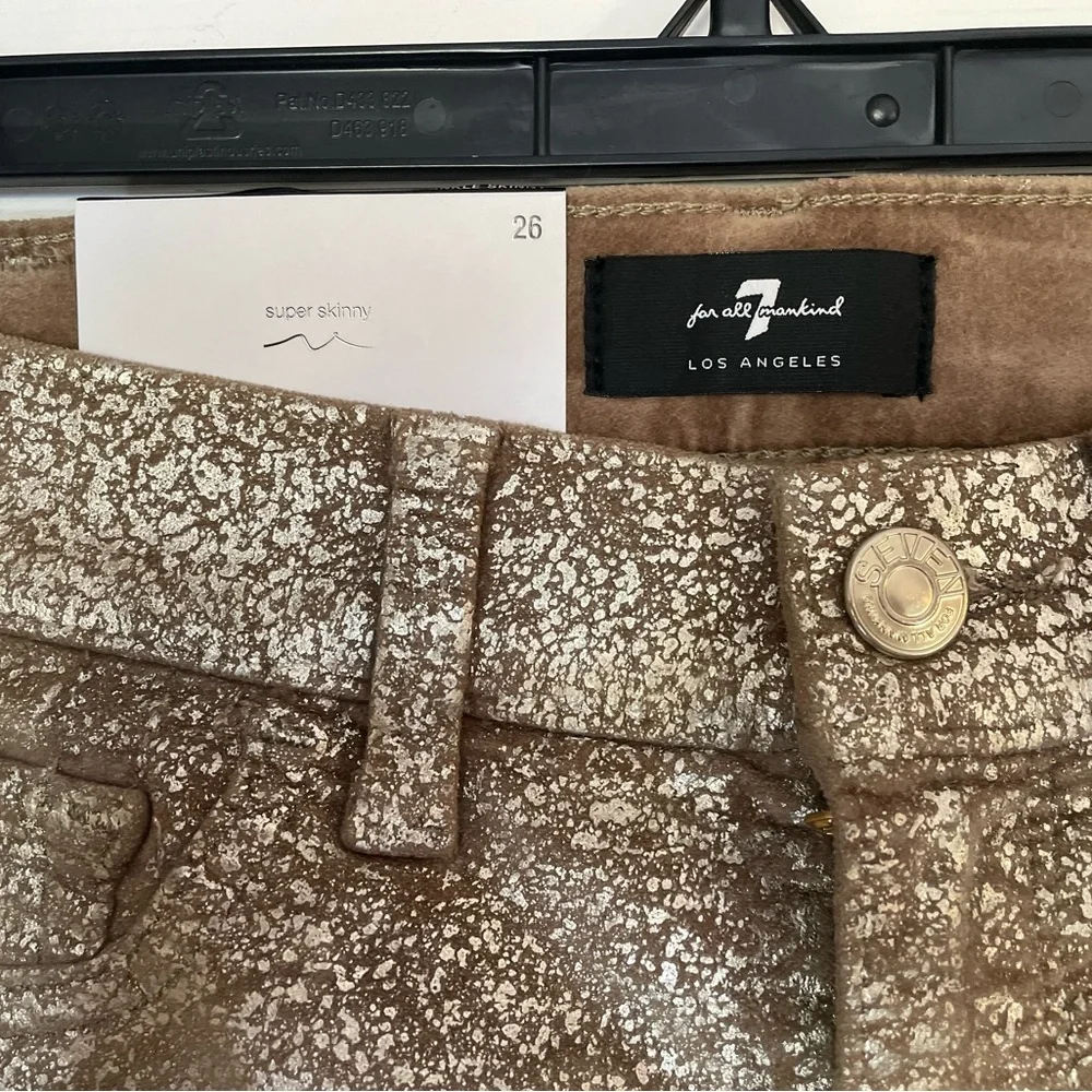 NWT 7 For All Mankind Gold Shimmer Textured Pants - Picture 2 of 8
